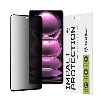 Techsuit Privacy képernyővédő fólia Xiaomi Poco X5 Pro / Redmi Note 12 Pro 5G / Note 12 Pro+ készülékekhez, edzett üveg, teljes ragasztó, 111D