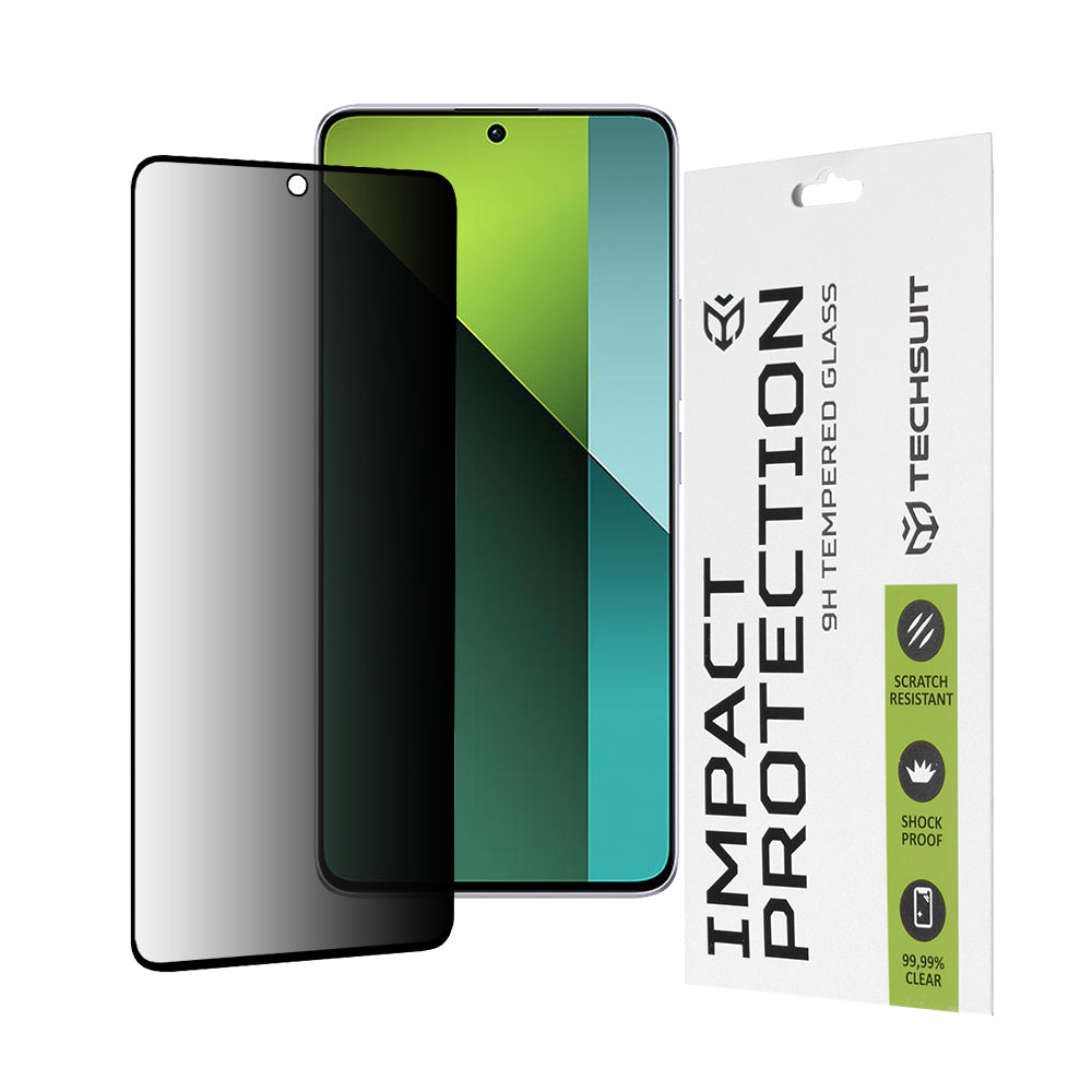 Techsuit Privacy képernyővédő fólia Xiaomi Poco X6 / Redmi Note 13 Pro 5G készülékhez, edzett üveg, teljes ragasztó, 111D