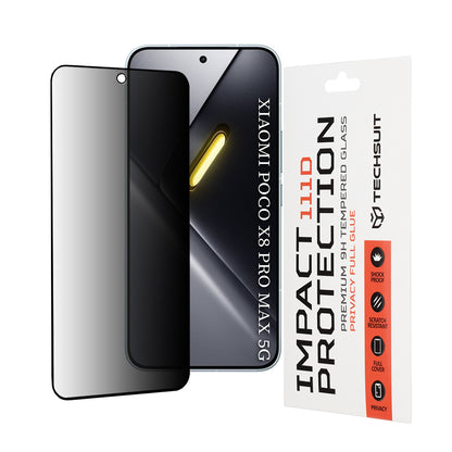 Privacy Techsuit védőfólia Xiaomi Poco X8 Pro Max készülékhez, Edzett üveg, Teljes ragasztás, 111D