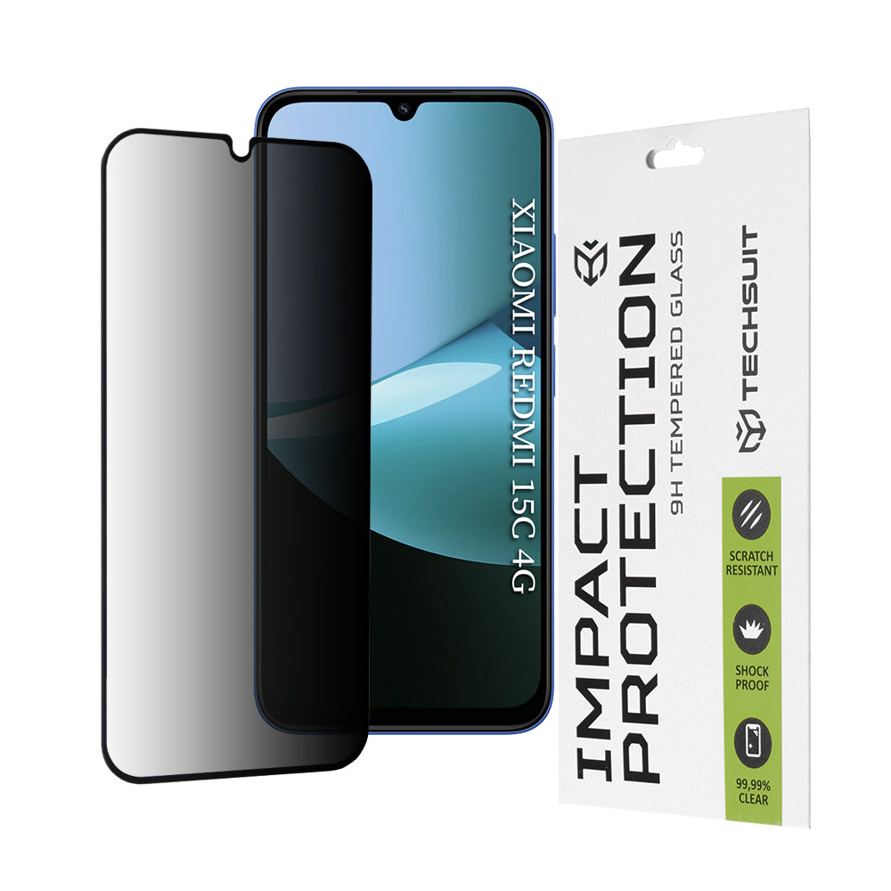Techsuit Privacy képernyővédő fólia Xiaomi Redmi 15C 5G / 15C 4G készülékhez, edzett üveg, teljes ragasztó, 111D