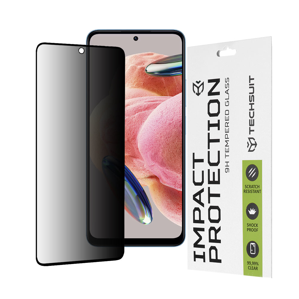 Techsuit Privacy képernyővédő fólia Xiaomi Redmi Note 12 4G / Poco X5 / Note 12 5G készülékekhez, biztonsági üveg, teljes ragasztó, 111D