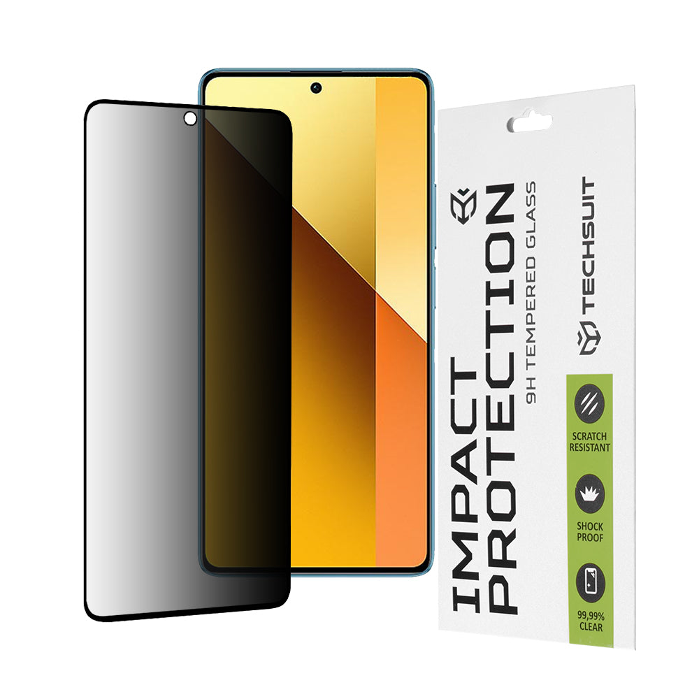 Techsuit Privacy képernyővédő fólia Xiaomi Redmi Note 13 5G-hez, edzett üveg, teljes ragasztó, 111D