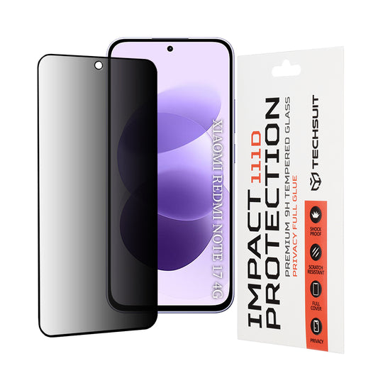 Techsuit Privacy képernyővédő fólia Xiaomi Redmi Note 17 4G / Note 17 5G készülékhez, edzett üveg, teljes felületén ragasztós, 111D