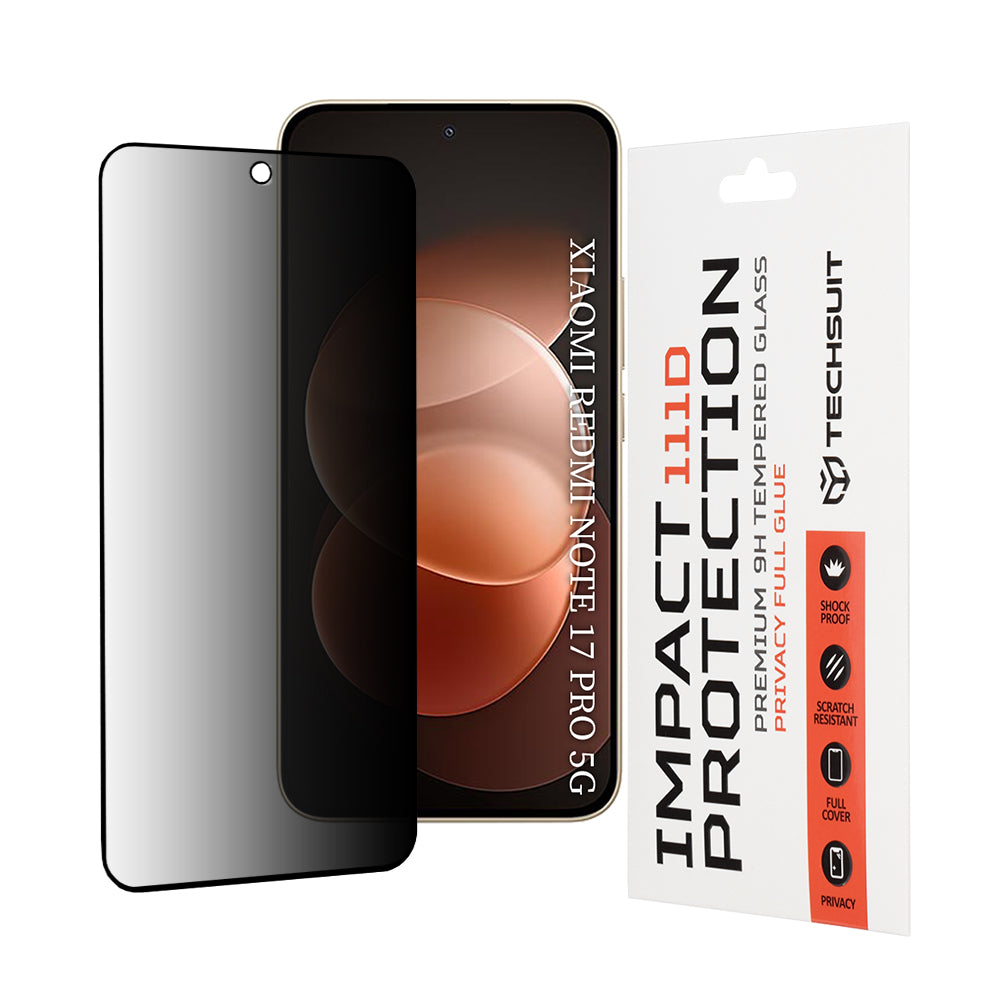Techsuit Privacy képernyővédő fólia Xiaomi Redmi Note 17 Pro / Note 17 Pro Max készülékhez, edzett üveg, teljes ragasztó, 111D