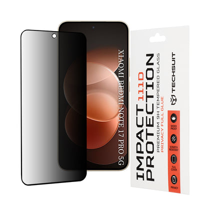 Techsuit Privacy képernyővédő fólia Xiaomi Redmi Note 17 Pro / Note 17 Pro Max készülékhez, edzett üveg, teljes ragasztó, 111D