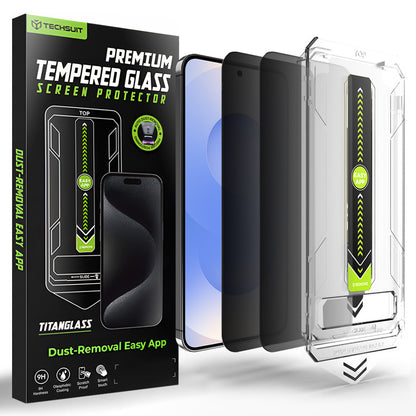 Védőfólia Privacy Techsuit TitanGlass CrystalHD Samsung Galaxy S26 S942 készülékhez, Edzett üveg, Teljes ragasztás, 2 darabos készlet