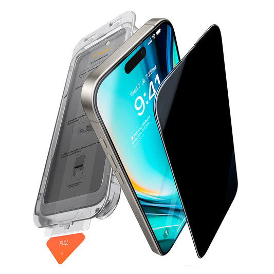 Torras GlassGo Install Master Privacy képernyővédő fólia Apple iPhone 16 Pro Max készülékhez, Biztonságos üveg, Teljes ragasztóval