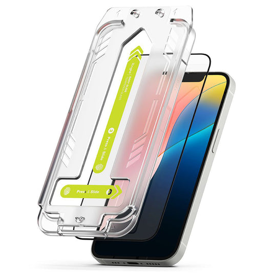 Ringke Easy Slide képernyővédő fólia Apple iPhone 17e / 16e / 14 / 13 Pro készülékekhez, edzett üveg, teljes ragasztó, 2 darabos készlet, fekete
