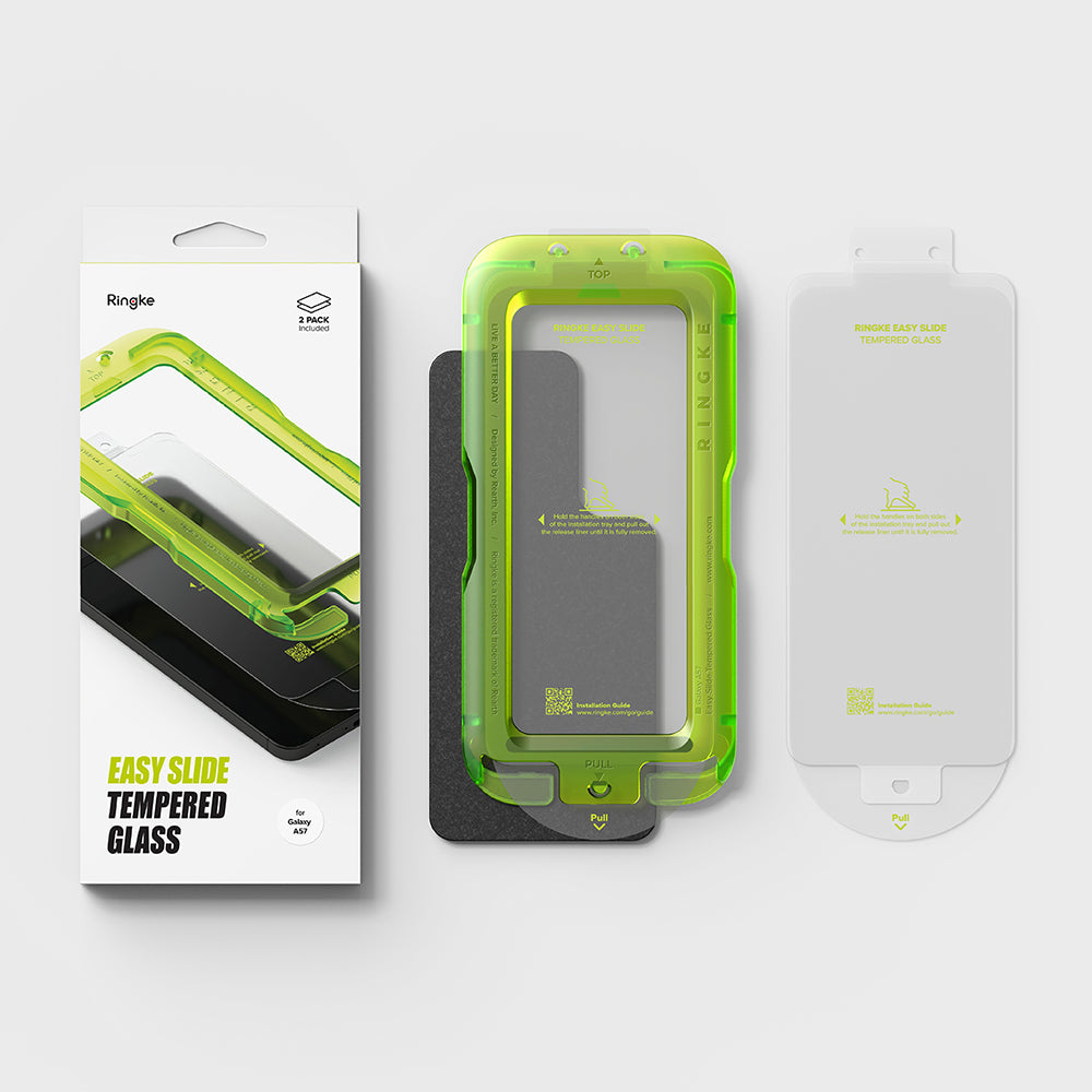Ringke Easy Slide képernyővédő fólia Samsung Galaxy A57 5G-hez, Edzett üveg, Teljes ragasztás, 2 darabos készlet