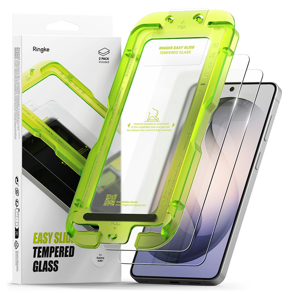 Ringke Easy Slide képernyővédő fólia Samsung Galaxy S26 Plus S947-hez, Edzett üveg, Teljes ragasztás, 2 darabos készlet
