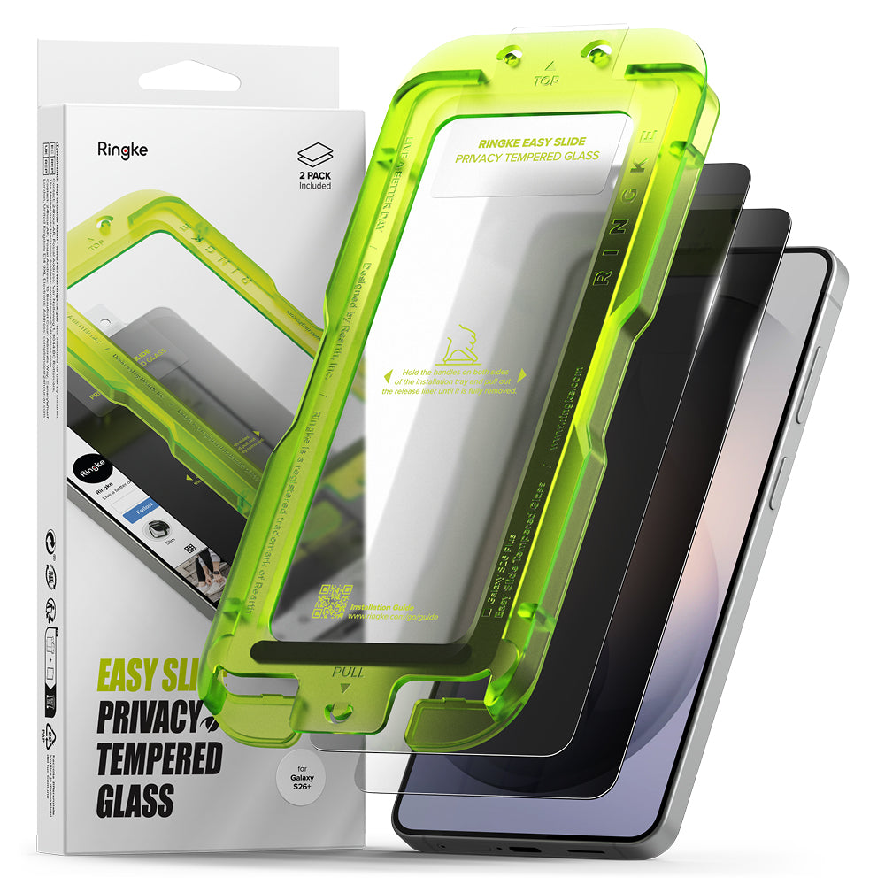 Ringke Easy Slide képernyővédő fólia Samsung Galaxy S26 Plus S947-hez, Edzett üveg, Teljes ragasztás, 2 darabos készlet, Fekete