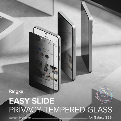 Ringke Easy Slide képernyővédő fólia Samsung Galaxy S26-hoz, Edzett üveg, Teljes ragasztás, 2 darabos készlet, Fekete