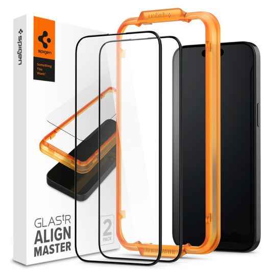 Spigen GlastR Align Master képernyővédő fólia Apple iPhone 15 Plus-hoz, Edzett üveg, Teljes ragasztás, 2 darabos készlet, Fekete AGL06886