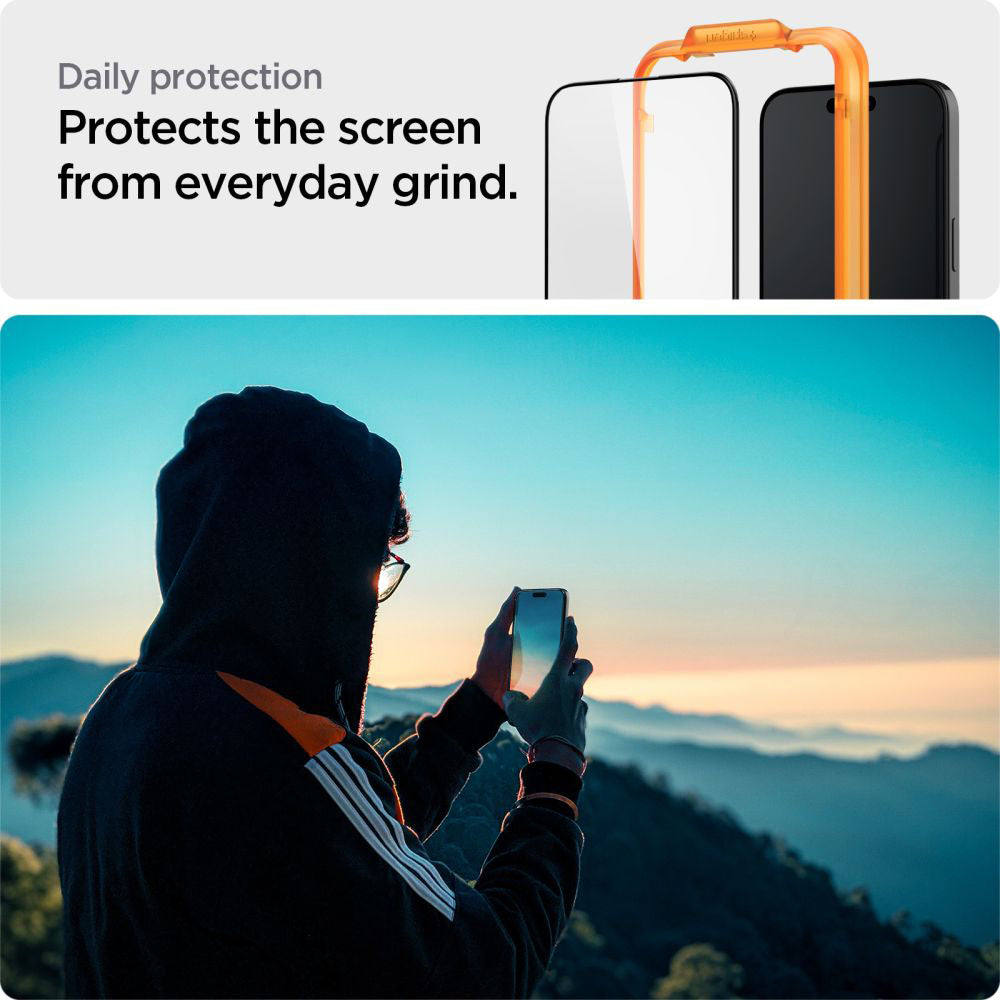 Spigen GlastR Align Master képernyővédő fólia Apple iPhone 15 Plus-hoz, Edzett üveg, Teljes ragasztás, 2 darabos készlet, Fekete AGL06886