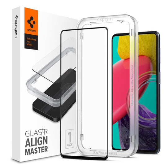 Spigen GlastR Align Master képernyővédő fólia Samsung Galaxy M53 M536-hoz, Edzett üveg, Teljes ragasztás, Fekete