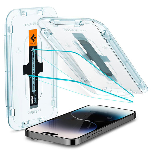 Spigen GlastR EZ FIT védőfólia Apple iPhone 14 Pro készülékhez, Edzett üveg, Teljes ragasztás, 2 darabos készlet