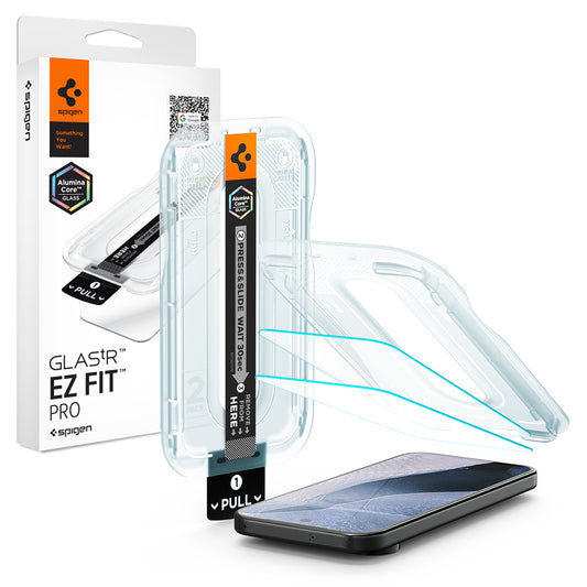 Spigen GlastR EZ FIT Pro képernyővédő fólia Google Pixel 11 Pro / 11 készülékhez, Edzett üveg, Teljes ragasztó, 2 darabos készlet AGL11480