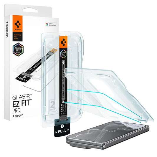 Spigen GlastR EZ FIT Pro Külső Képernyővédő fólia Google Pixel 11 Pro Fold-hoz, Edzett Üveg, Teljes Ragasztó, 2 darabos készlet AGL11490