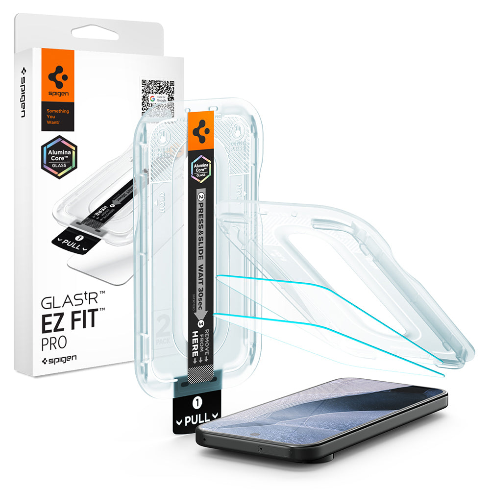Spigen GlastR EZ FIT Pro képernyővédő fólia Google Pixel 11 Pro XL-hez, Edzett üveg, Teljes ragasztó, 2 darabos készlet AGL11485