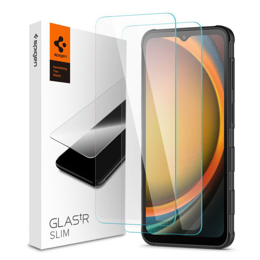 Spigen GlastR Slim képernyővédő fólia Samsung Galaxy XCover7 Pro / Xcover7 G556 készülékhez, edzett üveg, teljes ragasztó, 2 darabos készlet AGL09407