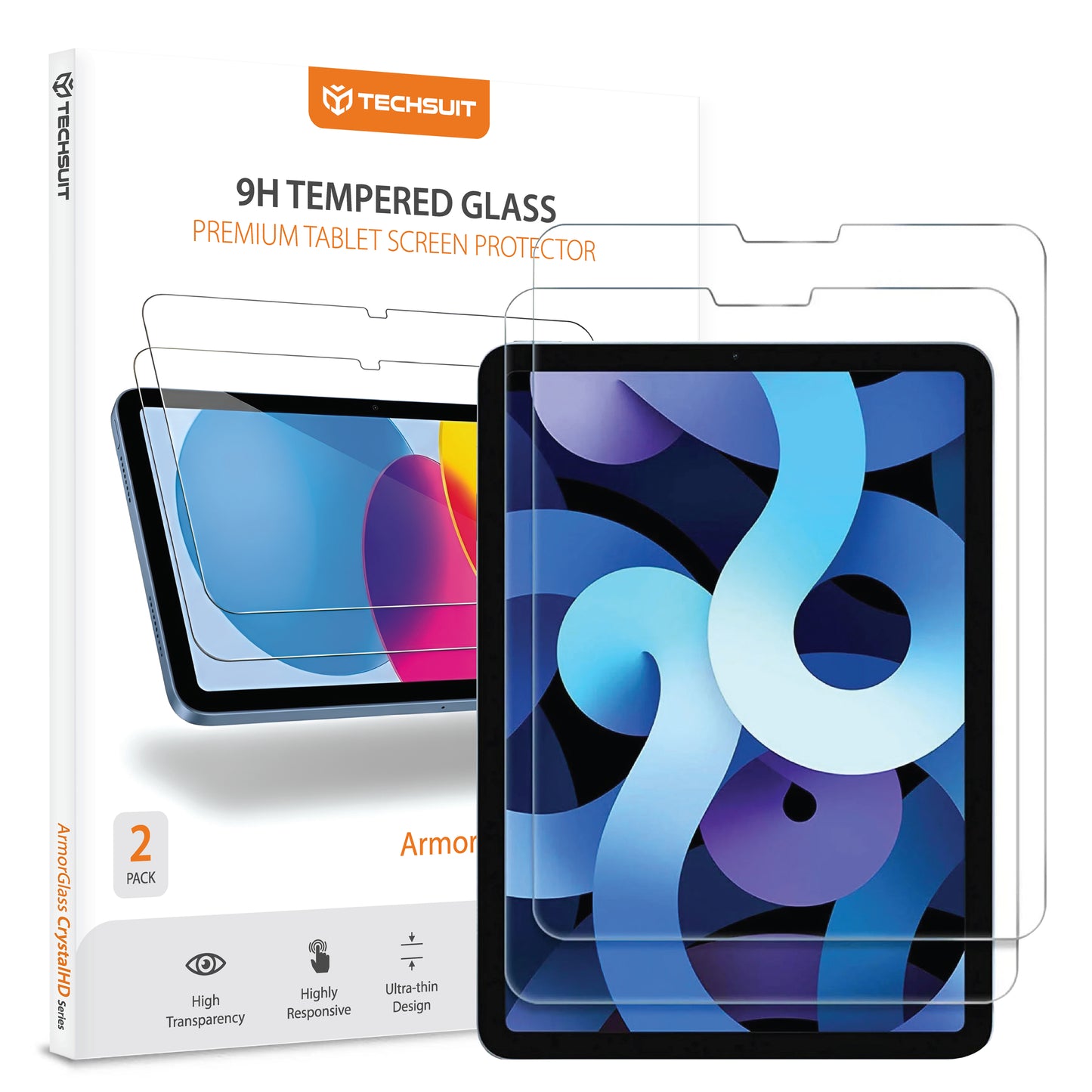 Techsuit ArmorGlass CrystalHD képernyővédő fólia Apple iPad Air 11 (2024) / Air (2022) készülékekhez, Edzett üveg, Teljes ragasztás, 2 darabos készlet