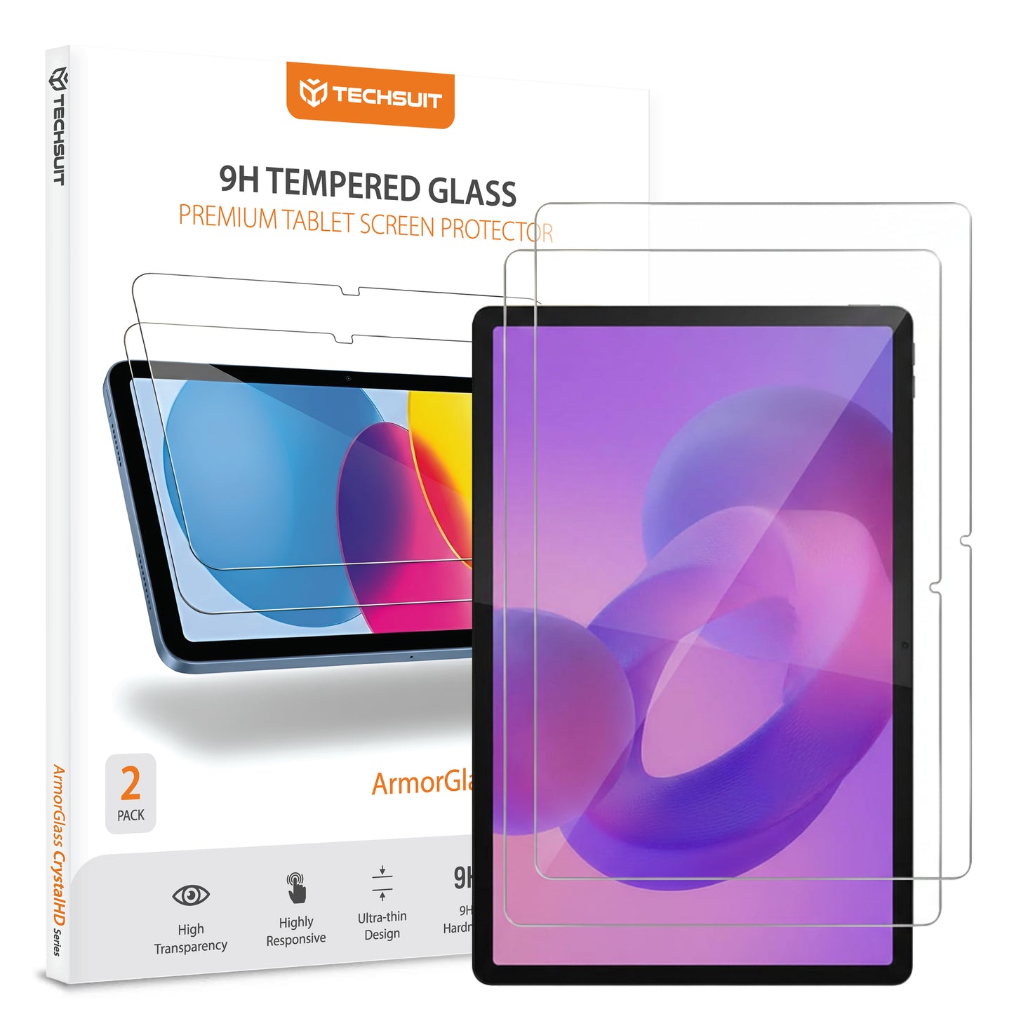 Techsuit ArmorGlass CrystalHD képernyővédő fólia Lenovo Idea Tab Plus-hoz, Edzett üveg, Teljes ragasztás, 2 darabos készlet