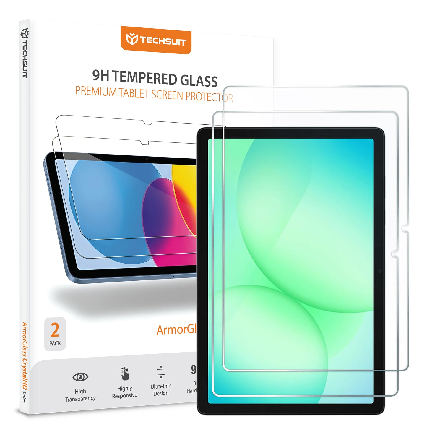 Techsuit ArmorGlass CrystalHD képernyővédő fólia Samsung Galaxy Tab A11+ / Tab A9+ készülékekhez, Edzett üveg, Teljes ragasztás, 2 darabos készlet