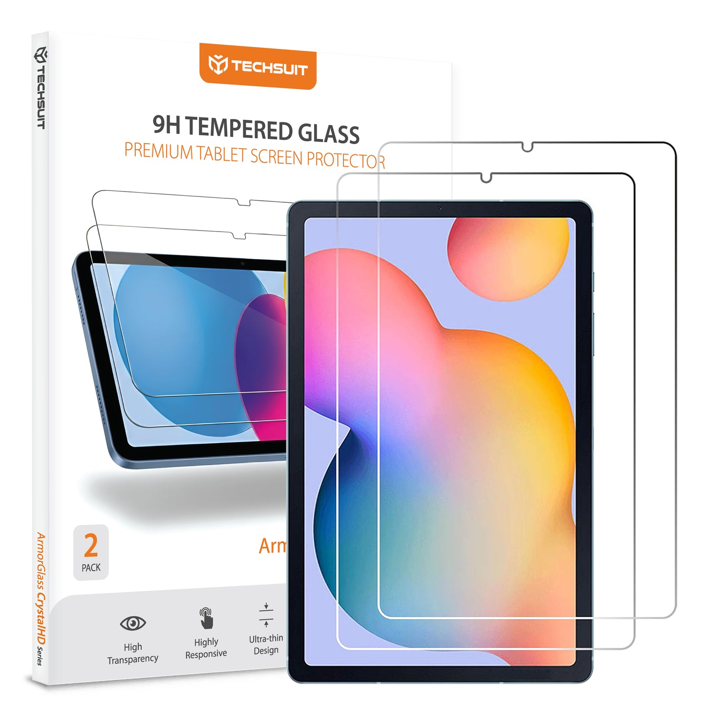Techsuit ArmorGlass CrystalHD képernyővédő fólia Samsung Galaxy Tab S6 Lite (2024) készülékhez, Edzett üveg, Teljes ragasztás, 2 darabos készlet