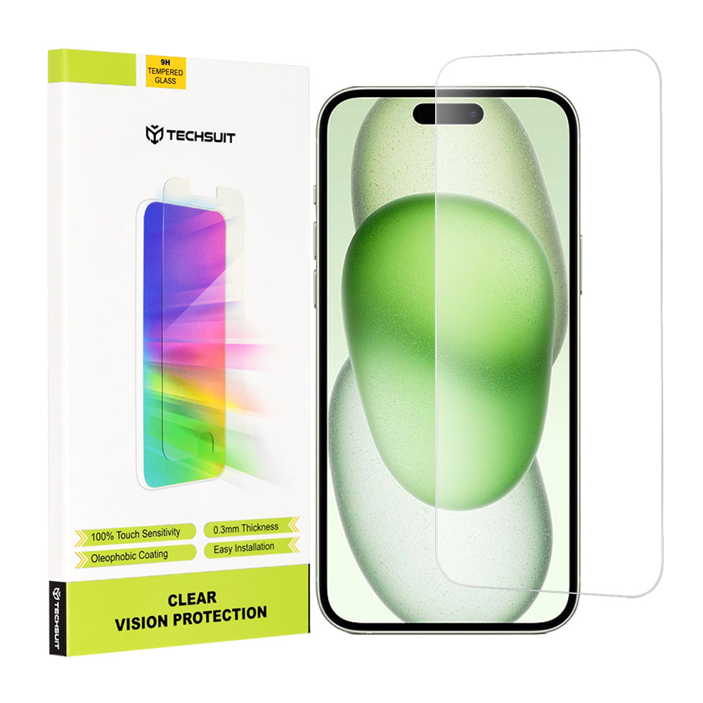 Techsuit Clear Vision képernyővédő fólia Apple iPhone 16 Plus / 15 Plus / 15 Pro Max készülékekhez, edzett üveg, teljes ragasztóval