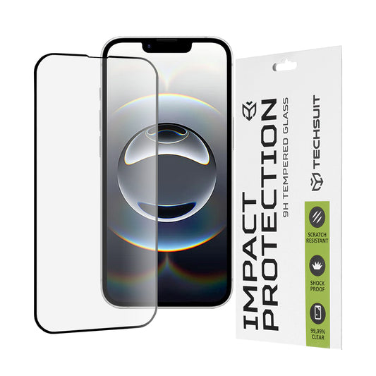 Techsuit M1 képernyővédő fólia Apple iPhone 17e / 16e / 14 / 13 Pro készülékekhez, edzett üveg, teljes ragasztó, 111D, fekete