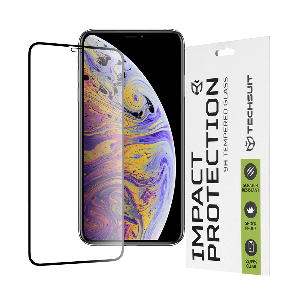 Techsuit képernyővédő fólia Apple iPhone 11 Pro Max / XS Max készülékhez, edzett üveg, teljes ragasztó, 111D, fekete