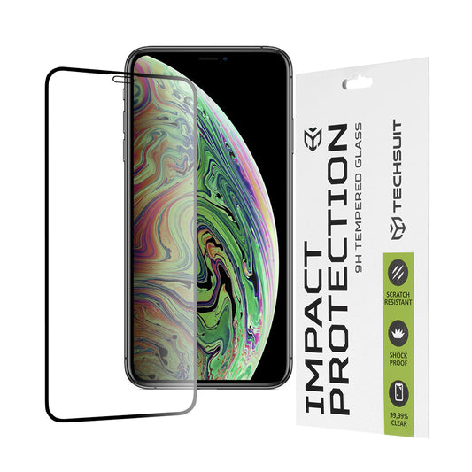 Techsuit képernyővédő fólia Apple iPhone 11 Pro / XS / X készülékhez, edzett üveg, teljes ragasztó, 111D, fekete