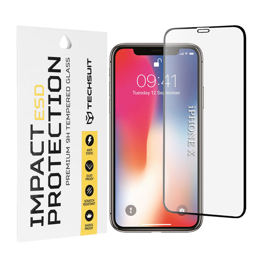 Techsuit képernyővédő fólia Apple iPhone 11 Pro / XS / X készülékhez, edzett üveg, teljes ragasztó, fekete