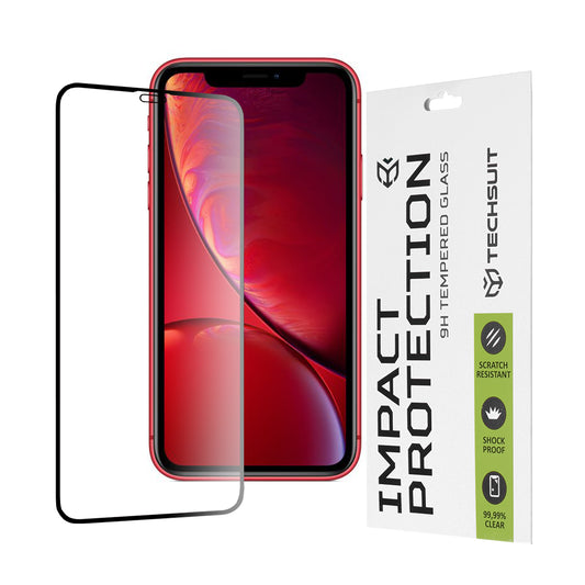 Techsuit képernyővédő fólia Apple iPhone 11 / XR készülékhez, edzett üveg, teljes ragasztó, 111D, fekete