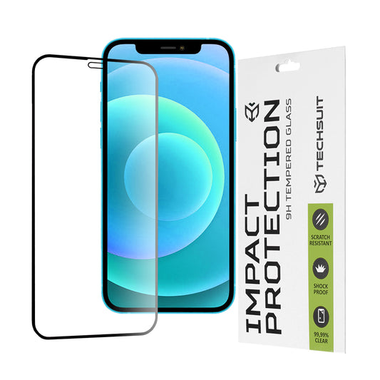 Techsuit képernyővédő fólia Apple iPhone 12 / 12 Pro készülékhez, edzett üveg, teljes ragasztó, 111D, fekete