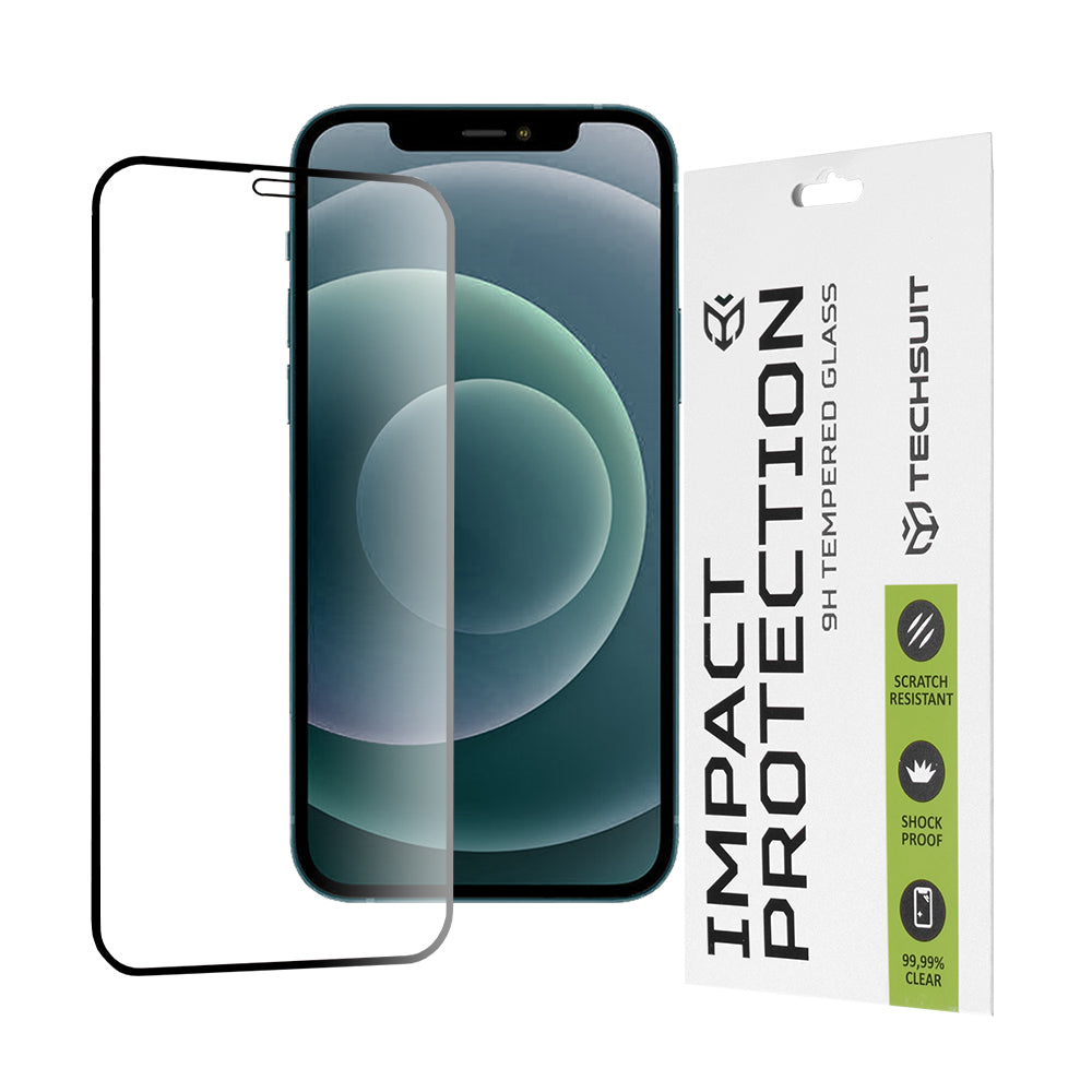 Techsuit képernyővédő fólia Apple iPhone 12 Pro Max-hoz, edzett üveg, teljes ragasztó, 111D, fekete