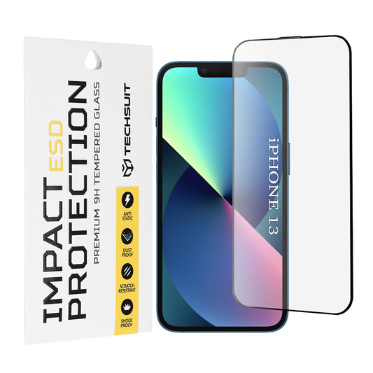 Techsuit képernyővédő fólia Apple iPhone 14 / 13 Pro / 13 készülékekhez, edzett üveg, teljes ragasztó, fekete