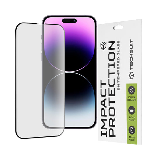 Techsuit képernyővédő fólia Apple iPhone 14 Pro Max-hoz, edzett üveg, teljes ragasztó, 111D, fekete