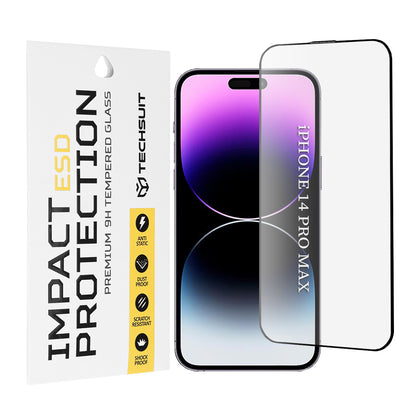 Techsuit képernyővédő fólia Apple iPhone 14 Pro Max készülékhez, edzett üveg, teljes ragasztó, fekete