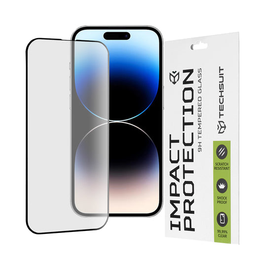 Techsuit képernyővédő fólia Apple iPhone 14 Pro-hoz, edzett üveg, teljes ragasztó, 111D, fekete