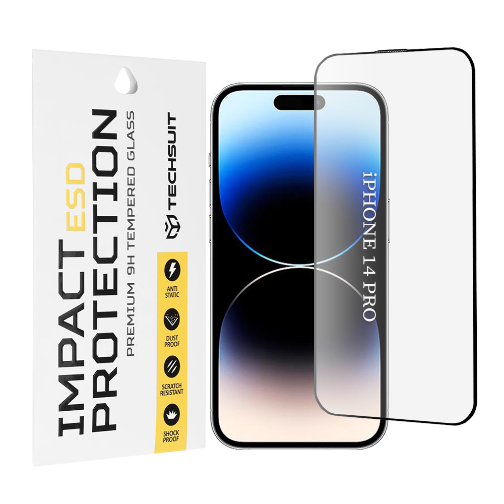 Techsuit képernyővédő fólia Apple iPhone 14 Pro-hoz, edzett üveg, teljes ragasztó, fekete