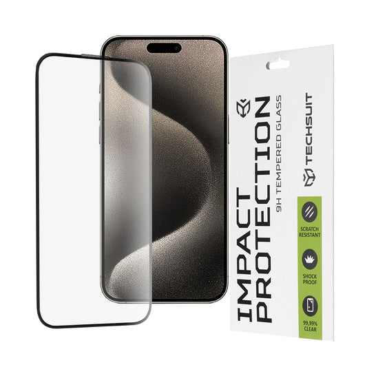 Techsuit képernyővédő fólia Apple iPhone 15 Pro Max készülékhez, edzett üveg, teljes ragasztó, 111D, fekete