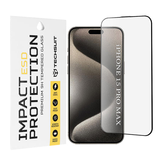 Techsuit képernyővédő fólia Apple iPhone 15 Pro Max készülékhez, edzett üveg, teljes ragasztó, fekete