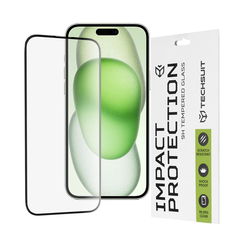 Techsuit képernyővédő fólia Apple iPhone 16 Plus / 15 Plus készülékhez, edzett üveg, teljes ragasztó, 111D, fekete