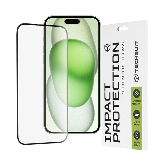 Techsuit képernyővédő fólia Apple iPhone 16 Plus / 15 Plus készülékhez, edzett üveg, teljes ragasztó, 111D, fekete
