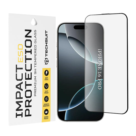Techsuit képernyővédő fólia Apple iPhone 16 Pro-hoz, edzett üveg, teljes ragasztó, fekete