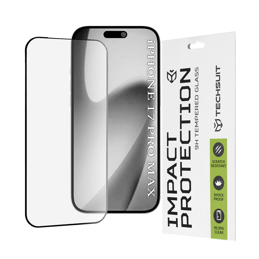 Techsuit képernyővédő fólia Apple iPhone 17 Pro Max-hoz, Edzett üveg, Teljes ragasztás, 111D, Fekete