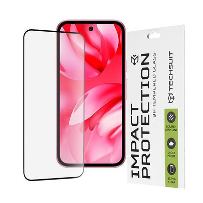Techsuit képernyővédő fólia Google Pixel 9a-hoz, edzett üveg, teljes ragasztó, 111D, fekete