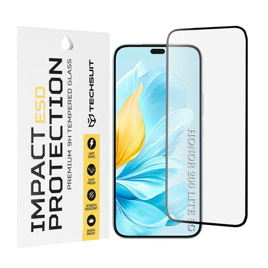 Techsuit képernyővédő fólia Honor 200 Lite-hoz, edzett üveg, teljes ragasztó, fekete