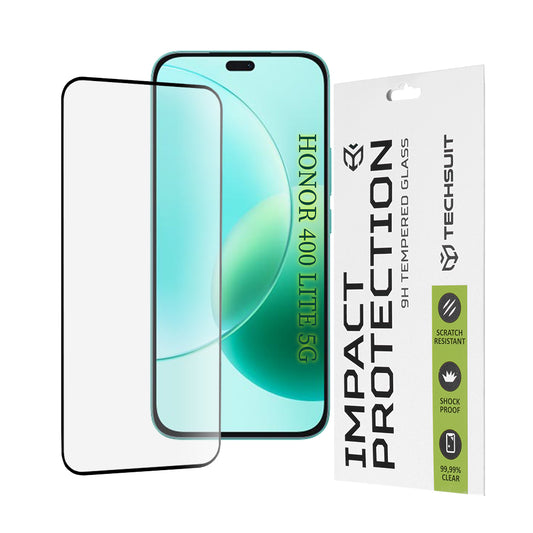 Techsuit képernyővédő fólia Honor 400 Lite / X8c / X8b készülékekhez, edzett üveg, teljes ragasztó, 111D, fekete